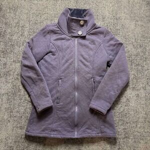 The North Face Quilted Jacket Womens M Purple Full Zip Funnel Neck Fleece Lined